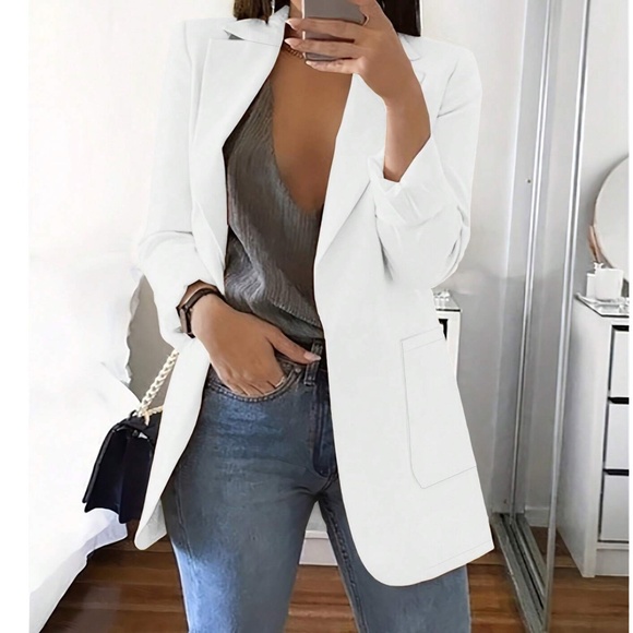 Classic Open Front Pockets Minimalist Jacket Blazer - Picture 3 of 13